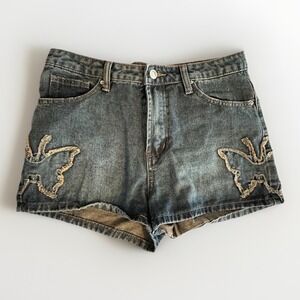 Y2K Butterfly Denim Micro Mini Short Low Rise Indie Sleaze Festival Coquette 7